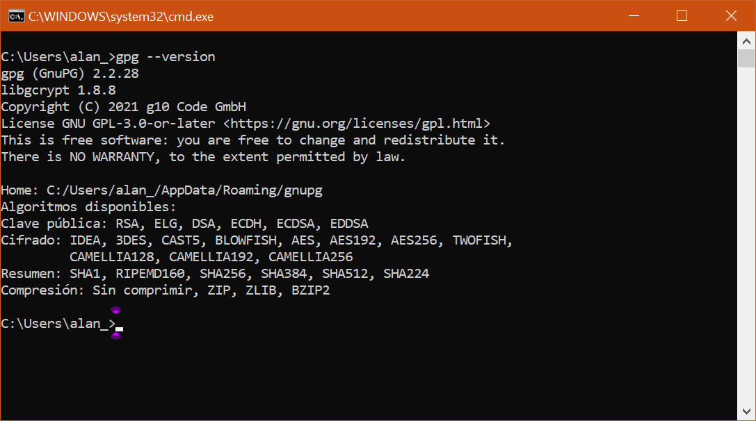 cmd gpg version