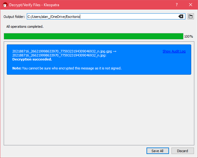 kleopatra decryption succeeded