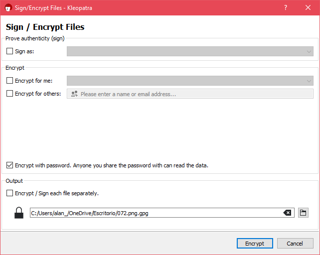 kleopatra encrypt file with password