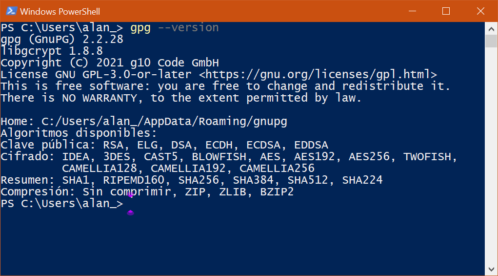 powershell gpg version