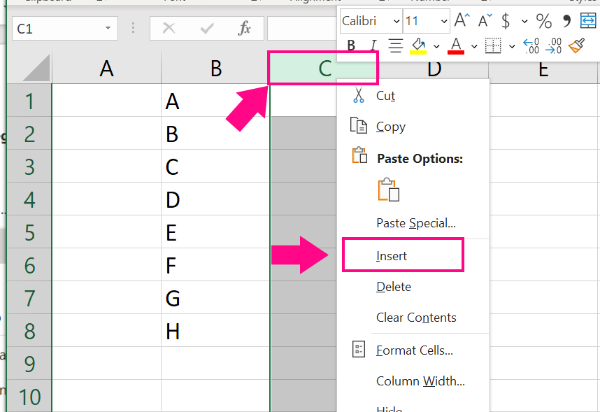 excel insert column