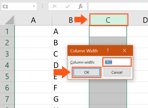 excel modify column width