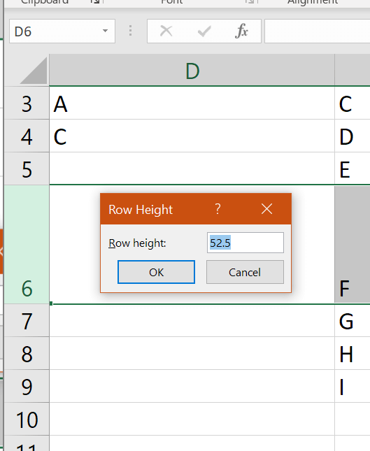 excel row modify height with row height