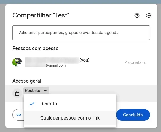 Google Drive Compartir, Acceso restringido