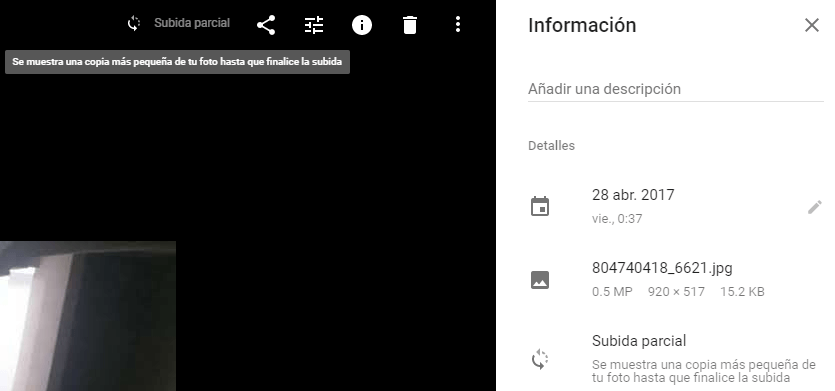 subida parcial google fotos