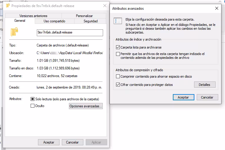 windows carpeta atributos avanzados